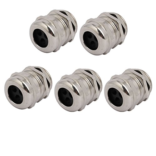 Aexit M12x1.5mm Thread Transmission 2mm Dia 3 Holes Metal Cable Gland Joint Silver Tone 5pcs