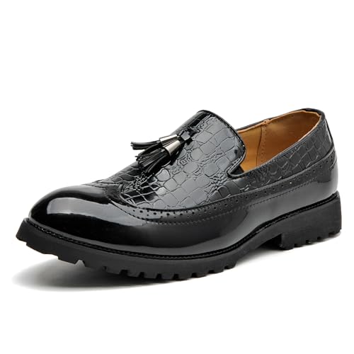 ZGHNP Men's Tassel Loafers Leather Wingtip Brogue Dress Shoes Casual Slip-On Business Work Office Shoes