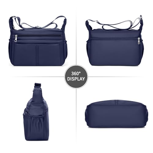 Women Shoulder Bag Multi-Pockets Handbag Water-Resistant Nylon Crossbody Bags Large Purses Lightweight Messenger Bag Sapphire Blue2