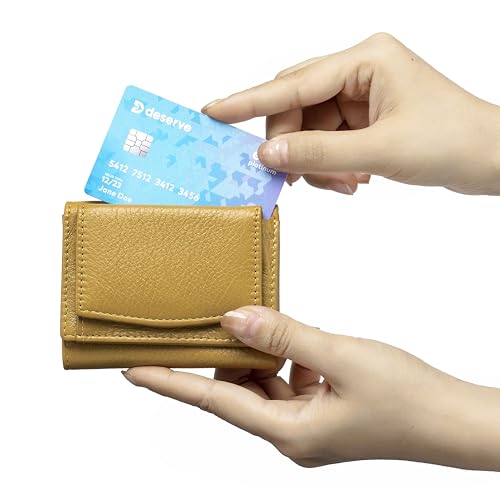 Image of Small Wallet Women Genuine Leather RFID Blocking Trifold Tiny Wallets with Snap Coin Pouch 7 Card Solts