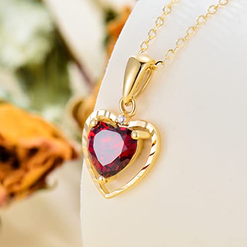 Mrenite Solid 14Kt Yellow Gold 6Mm Natural Heart Garnet Pendant Necklace For Women Genuine January Birthstone Garnet Red Heart Necklace Jewelry Gift For Valentine’s Day Birthday Mother’s Day #TOP2