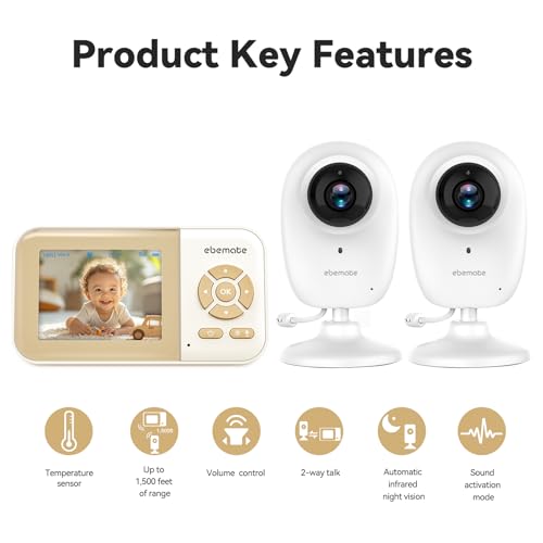 ebemate Smart Baby Monitor with Dual Cameras, 2.8" Screen, 1500ft, Local SD & Cloud Storage, AI Cry Detection, Sleep Tracker, Lullabies, Two-Way Audio, Secure Baby Camera for Home — view 2