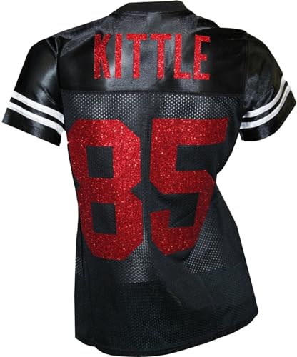 Custom Glitterflake George Kittle Womens Black Mesh Jersey Size X-Large XL