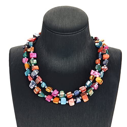 BULINLIN Boho Layered Shell Beaded Necklaces Handmade Colored Bead Choker Necklace Holiday Style Costume Jewelry for Women2