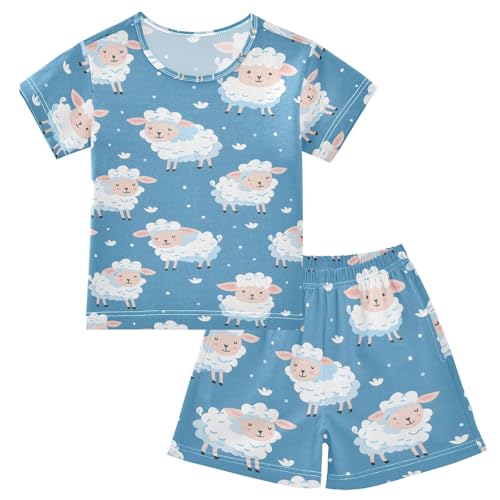 ALAZA Sheep Blue Pajamas Short Sleeve 2 Piece Sleepwear Top and Bottom Pajama Set Unisex