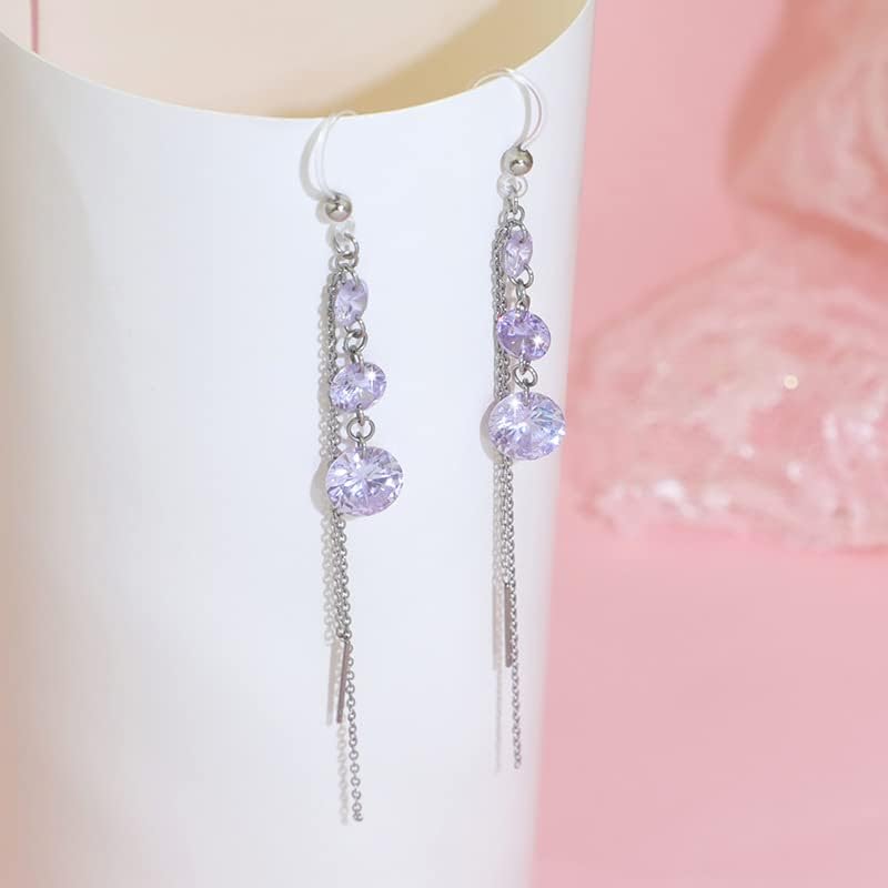 Plastic Earrings,KMEOSCH Stylish and Comfortable Plastic Drop Earrings with Hypoallergenic Hooks for Sensitive Ears - Purple Cubic Zircon Dangle and Tassel - Image 4