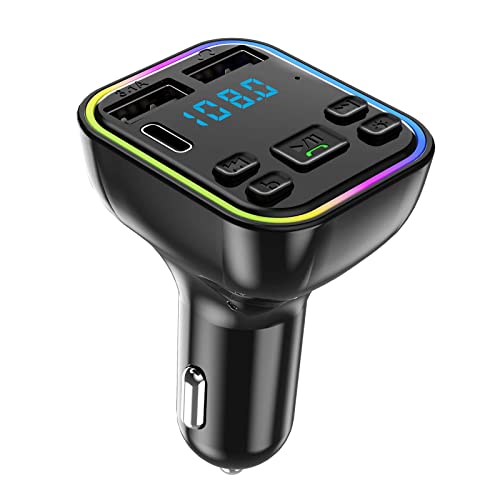 Transmetteur FM Amélioré Bluetooth 5.0 Transmetteur FM Adaptateur radio sans fil Kit de voiture avec double chargement USB Chargeur de voiture Lecteur MP3...