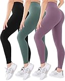 Blisset Paquete de 3 leggings de cintura alta para mujer, Ropa Deportiva, Pantalones Suaves con Control de Abdomen para Correr, Yoga, Entrenamiento, Talla Regular y Grande, 07-negro/azul/morado, S - M