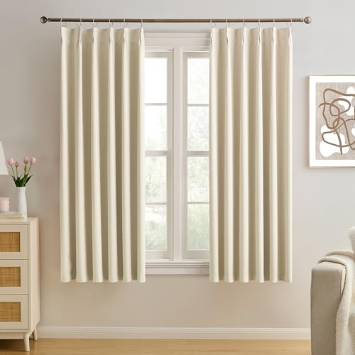 KEQIAOSUOCAI Cream Pleated Blackout Bedroom Curtains 72 Inches Long 6