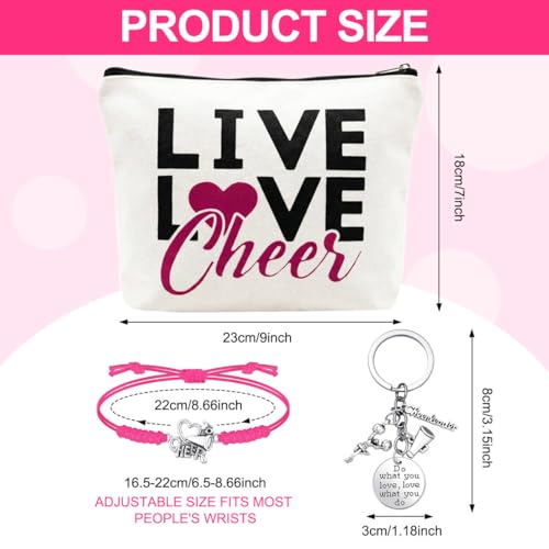 Cheerleader Gifts for Girls, 3 Pcs Cheerleading Gifts Including Complete Set with Fashionable Makeup Bag, Keychain and Cheerleading Bracelet, Cheerleader Accessories for Women and Girls (Pink) - Thumbnail 2