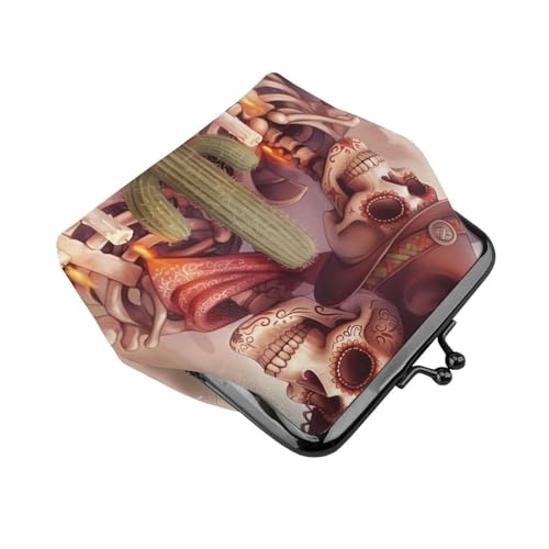 Pu Leather Buckle Coin Purse Mexico-Skeletons-Cactus-Candles Girls Kiss-Lock Change Purse Wallets3