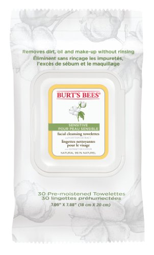 Burt's Bees Las abejas de Burt sensibles faciales Toallitas de limpieza con extracto de algodón, 30...
