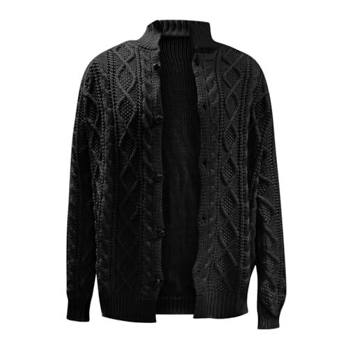 Mens Cardigan Sweater Big and Tall Relaxed Fit Lightweight Cable Knitted Botton Cardigan Stand Collar Chunky Sweaters3