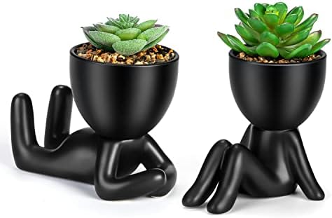 Fake Succulents Fake Plants Home Decor Artificial Plants Pot Head Cute Human Shape Desk Decoration Office Décor for Women Cute Bathroom Office Plants 2PCS