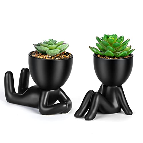 Fake Succulents Fake Plants Home Decor Artificial Plants Pot Head Cute Human Shape Desk Decoration Office Décor For Women Cute Bathroom Office Plants 2Pcs #TOP18