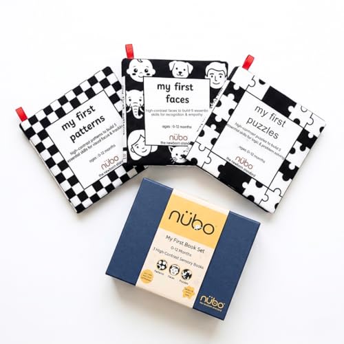Image of Nubokind Flash Cards for New Born Baby | High Contrast Flash Cards for 0-3 Months (Pack of 3 Soft Books) | Black and White High Contrast Baby Toys for 0-6 Months | Sensory Tummy Time Toys for Babies