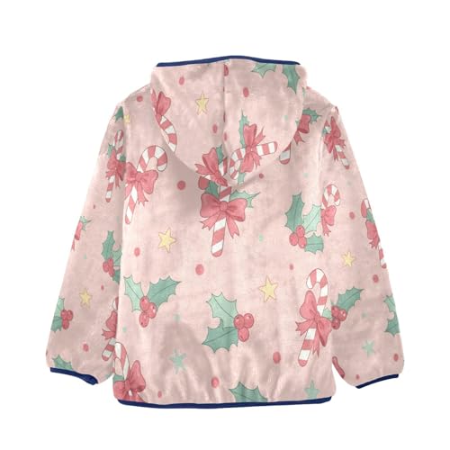 Candy Canes with Holly Leaves Toddler Fleece Jacket Girl Boys Hooded Fleece Jacket Coat Warm Outwear Zip-up 3-10T2