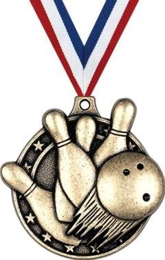 Gold Bowling Medals - 2" 3D Bowling Action Award Medals with Neck Ribbon