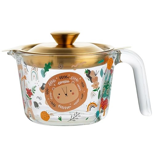 耐熱透明ガラスオイルポット、かわいい、油こし器、残留物をろ過、透明、蓋付き、多機能オイル貯蔵容器、680mlオイルポット、家庭用、レストラン向け計量カップ 高硼硅ガラス製、蓋付きのフィルター、キッチン用の油渣ー、不?鋼ー付きストレージ (金色の蓋-680m