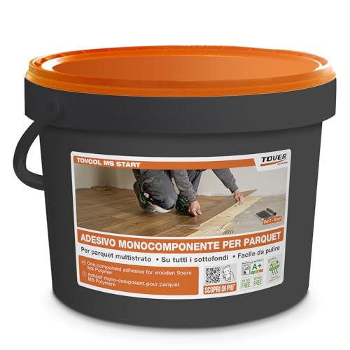 Tover, Tovcol MS Start, Adesivo Silanico Monocomponente Per Parquet, Pronto All'Uso, Senza Solventi, Formato da 7,5 Kg