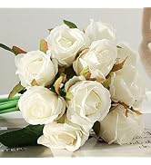 Jasion Artificial Roses Silk Fake Flowers 12 Heads DIY Arrangement Bouquet for Home Office Table ...