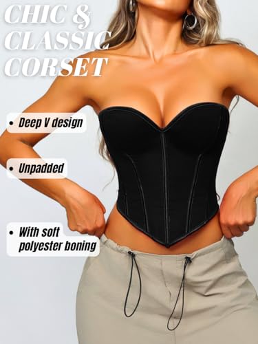 Image of ChiaoLezhee Heart Corset Top For Women, Sexy Concert Outfits Going Out, Strapless Crop Top, Overbust Bustier