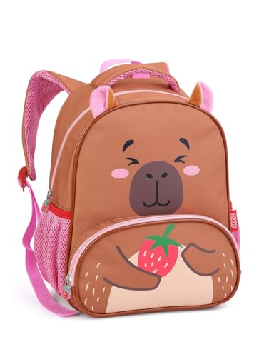 Zoop Mochila Infantil 13 Polegadas Capivara, Rosa, 33cm x 24cm x 11cm, com Bolsos Laterais e Alças Anatômicas