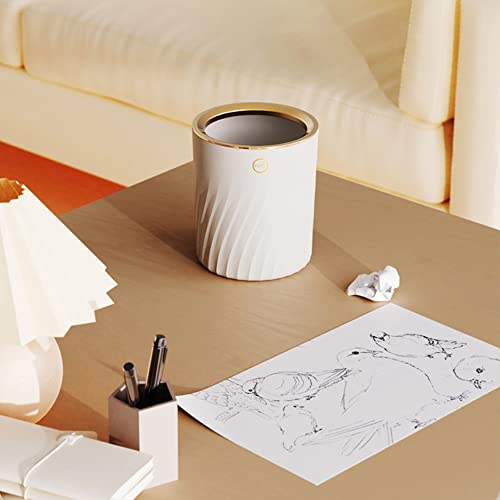 Image of Sheebo Open Top Mini Trash Can Round Wastebasket for Bathroom Vanity, Desktop, Tabletop or Coffee Table - Dispose of Cotton Rounds, Makeup Sponges, Tissues; 2 Liter (Round Open-Top - White)