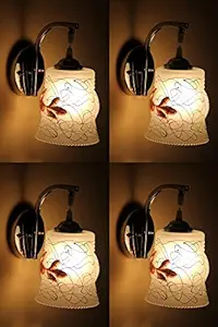 Royal Glass 40W Round Wall lamp Light with Metal Fitting and All Fixture - ( White , Set of 4 )-Electric