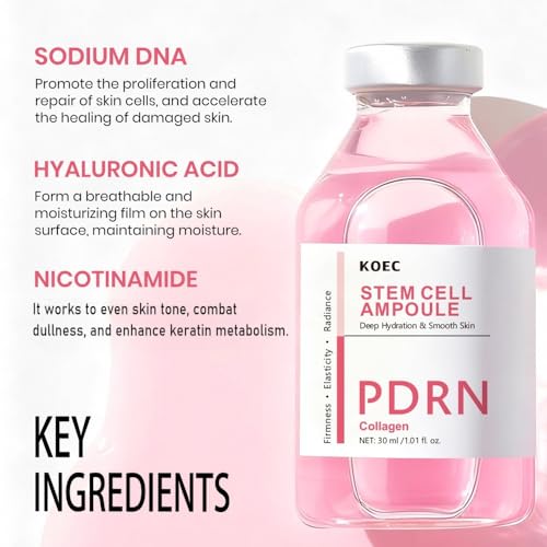 Image of KOEC PDRN Pink Peptide Serum with Stem Cell,Face Lifting Pink Facial Ampoule,Intensive Glowing & Boosting & Hydrating,Non-Greasy,Gentle Formula 1.01 Fl Oz / 30ML Gift for Women