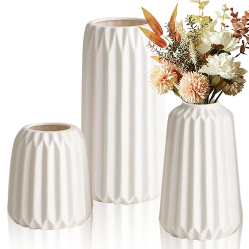 Lighterday 3er Boho Vase Set,Keramik Vasen Modern Vasen Deko,Beige...