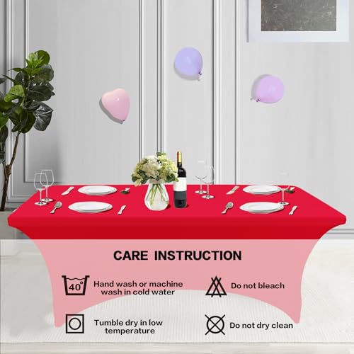 Image of IVAPUPU 2 Pack 8FT Table Cloth for Rectangular Fitted Events Stretch Red Table Covers Washable Cover Spandex Tablecloth Protector for Party, Wedding, Cocktail, Banquet, Festival