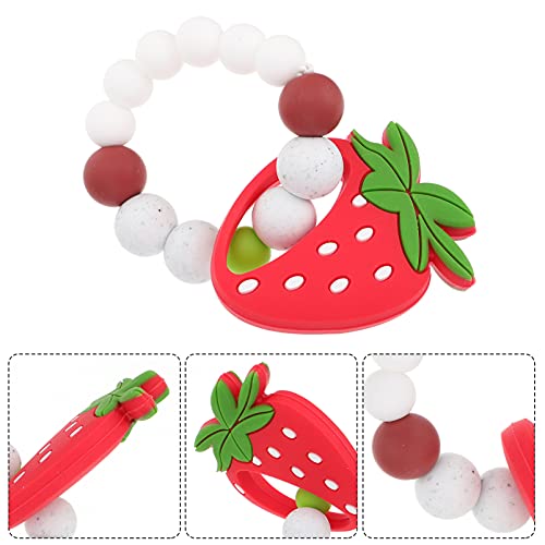 Teething Toys Baby Rattle Shaker 2Pcs Strawberry For Cartoon Chewing Silicone Fruit Kids Baby Bracelet Wristband Molar Sensory Chew Toy Biting Teething Baby Molar Bracelet Baby Toy #TOP5