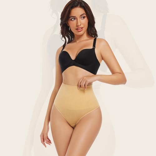 Yeblues Thong Shapewear for Women Mid-Waisted Seamless Shapewear Tummy Control Underwear Mid-Waist Body Shaper Panties(Nude,Medium)