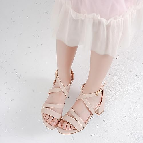 Girls Sandals Chunky High Heel Strappy Open Toe Ankle Strap Dress Shoes for Little Big Kids in Wedding Party2