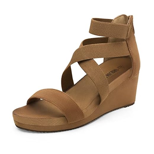 DREAM PAIRS Women's Camel Elastic Ankle Strap Open Toe Platform Wedge Sandals Size 8.5 M US NINI-3