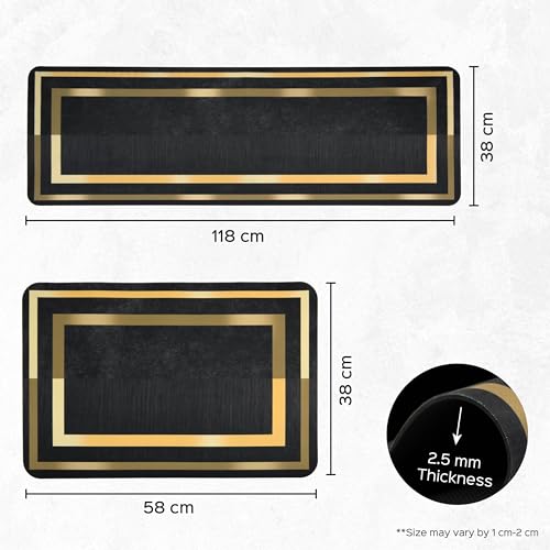 Image of HomeStrap Set of 2 Absorbent Anti Skid Kitchen Floor Mat | Rubber Mats for Sink, Cooking Area & Kitchen Entrance | Quick Dry, Waterproof, Easy to Clean Kitchen Runner Mat Set - Black