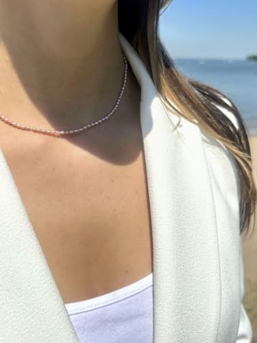 Freshwater Pink Rice-Shape Pearl Necklace with .925 Sterling Silver Lobster Clasp 16" 2-3mm2