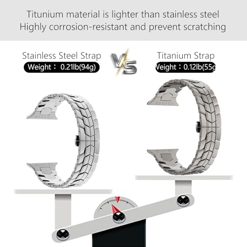 NewWays Grade 2 Titanium Band Compatible with Apple Watch Band Ultra2 49mm 45mm 44mm 42mm, Titanium Band for Apple Watch Ultra Series 9/8/7/6/5/4/3/2/1/SE Men, Titanium