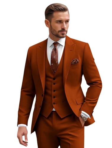 Men Slim Fit 3 Piece Suit Wedding Groom 2 Button Blazer Peak Lapel Solid Suit Single Breasted Vest & Pants Sets