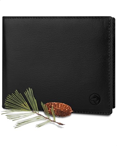 Wolfstrøm Geldbörse Herren Leder 'Nørge XL' – Tri-Fold Herren-Portemonnaie RFID-Blocker – 8 Karten-Fach, Ausweis-Fach, 2X Großes Zusatzfach, Scheinfach, Kleingeldfach – Classic Black