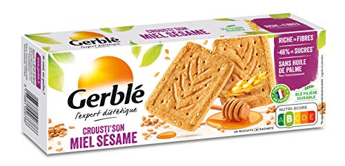 GERBLÉ – Biscuits Crousti’son Miel-Sésame – Riche en Fibres – Réduit en Sucres – Sans Huile de Palme – Nutri-Score B – 4 Sachets Individuels...