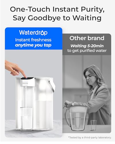 Image of Waterdrop ED61W Rechargeable Water Filter Dispenser, 15-Cup, White | 200-Gallon Water Pitcher, Instant Countertop System, 10X Filtration Efficiency, Reduces 98% Chlorine and 20+ Contaminants