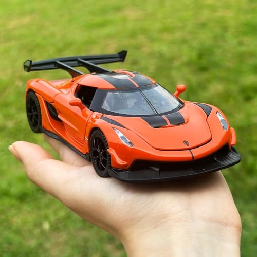 Image of 1:32 Scale Koenigsegg Jesko Model Super Car - Exclusive Alloy Metal Pullback Toy with Openable Doors, Lights, and Music for Kids