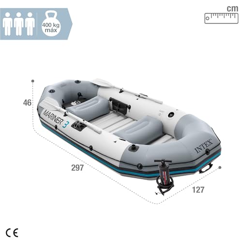 Intex Mariner 3 Inflatable Dinghy 3 Man Boat with Aluminium Oars and Pump