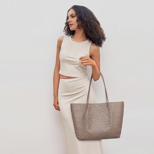 Image of Kattee Woven Tote Handbag for Women, Leather Large Tote Purse for Women Hobo Shoulder Bag Weekender Bags,14L | Woven, Leather, Large, Tote Purse, 14L
