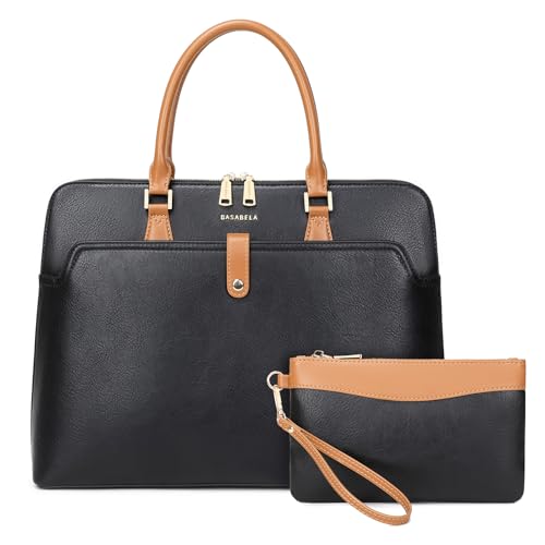 Handmade Vegan Leather Briefcase Bags,15.6 inch Large Laptop Purse Bags for Women Men Work, Top Handle Handbags and Wristlet Wallet