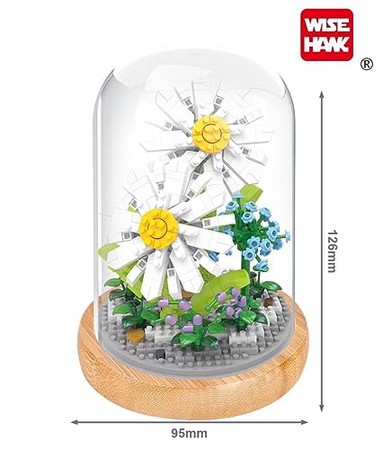WISEHAWK Kit of miniature blocks to assemble flowers. With wooden stand and dome cover. Daisy - Image 2