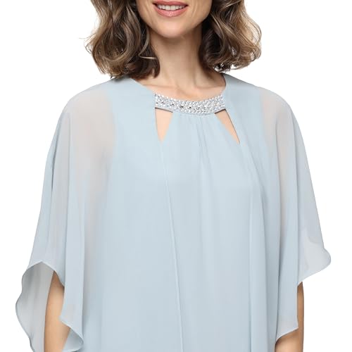 Image of S.L. Fashions Women's Capelet Cascade Sleeve Dress with Beaded Cutout Neckline, Special Occasion Dress