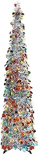 150cm/5ft Collapsible Artificial Christmas Tree, Pop Up Tinsel Xmas Tall Skinny Tree with Stand, Sequin Pensil Tree for Apartment Home Office Store Holiday Decorations